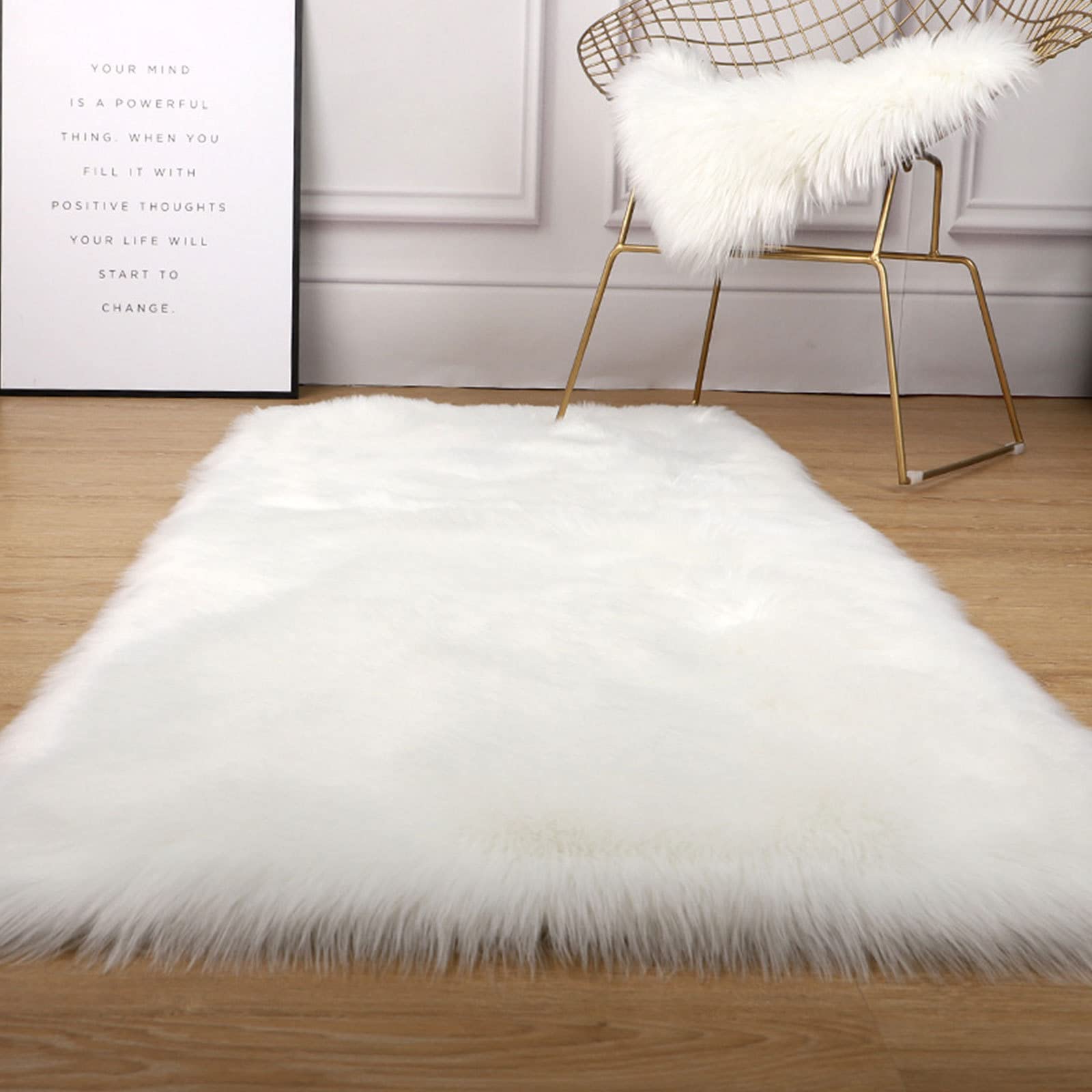 Teppich mit weichem Shaggy-Dekor aus Pelz Lammfell-Imitat-Teppich für Schlafzimmer, Wohnzimmer, Langhaar Kunstpelz Stuhl Sofabezug Sitzauflage,White-2.6x4.9ft