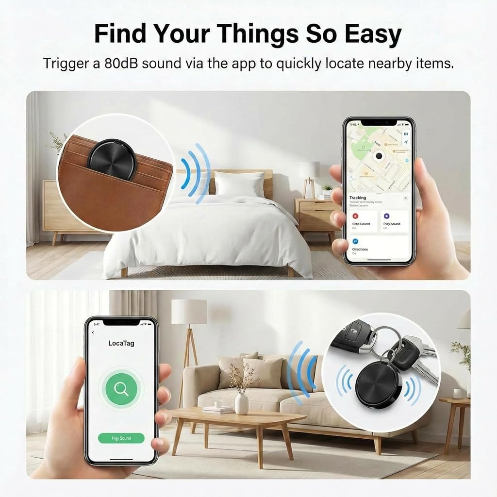 Mini Bluetooth Tracker, Tracker Tags for iOS/Android, Key Finder with Sound - Compatible with Apple Find My and Google Find My Device, Tracks Keys/Wallets/Luggage/Pets, No Subscription (4 Pack) image 4