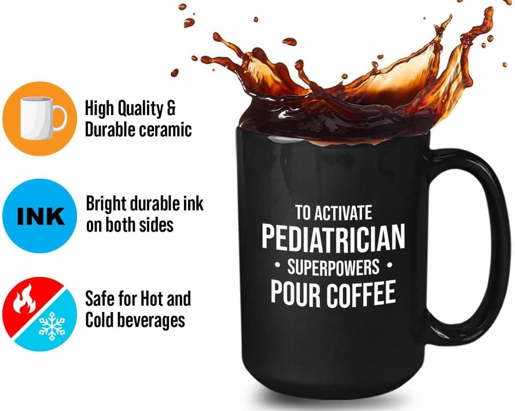 Bubble Hugs Pediatrician Coffee Mug 15oz Black - Pediatrician Superpowers - Doctor Pediatric Assistant Nurse Practitioner Childen's tiny human healer Teenager Parents Women Men Girl Boy Babysitter