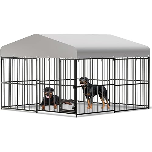 Large Dog Kennel Outside,10x10x6 FT Heavy-Duty Outdoor Cage with Roof and Lock,Covered Outside Kennel,for Medium and Large Dogs,Easy Assembly