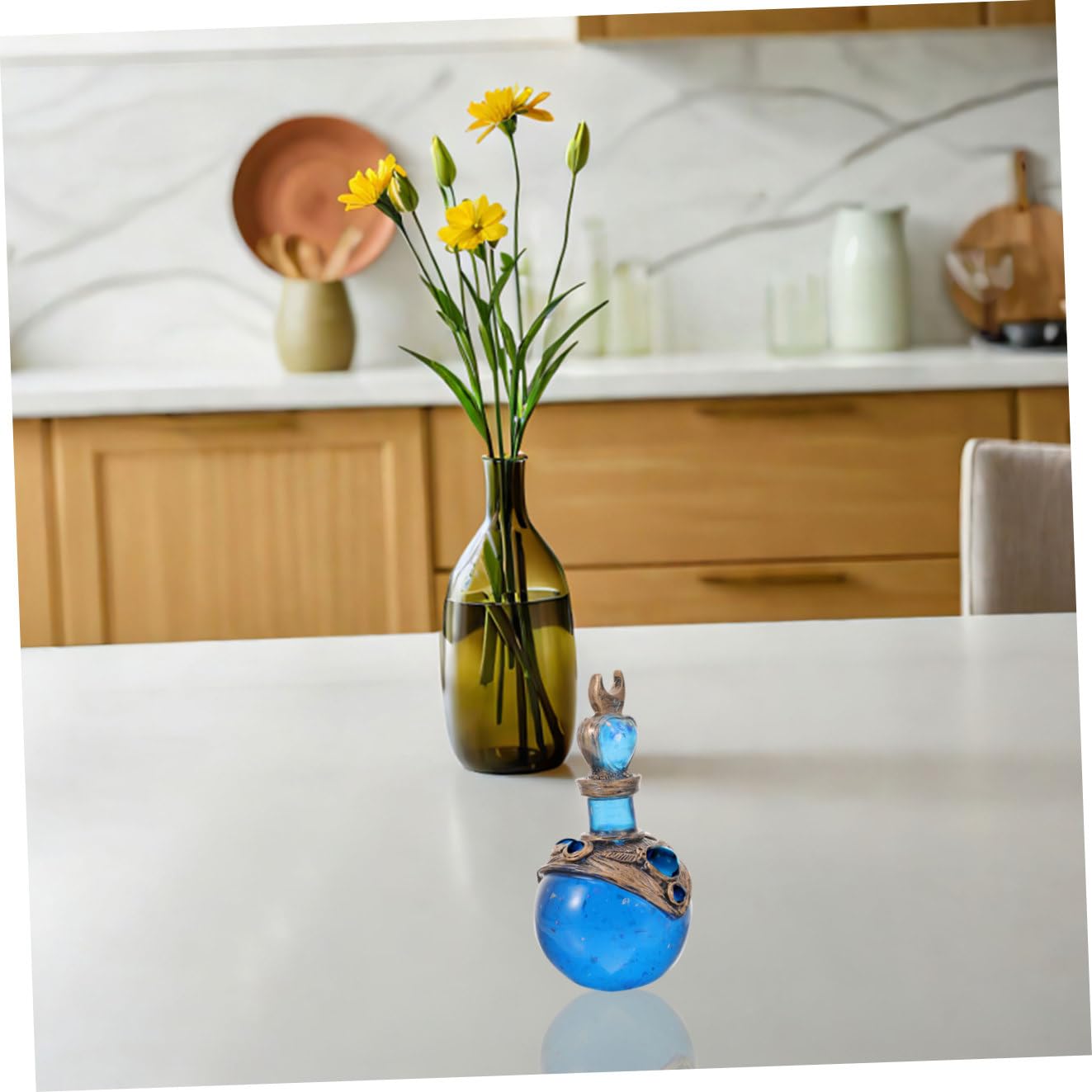 Meerjungfrauen Zaubertrankflasche aus Kunstharz Kreative Dekoration für Zuhause mit Glänzender Blauer Oberfläche Praktisches und Charmantes Design für Schreibtisch