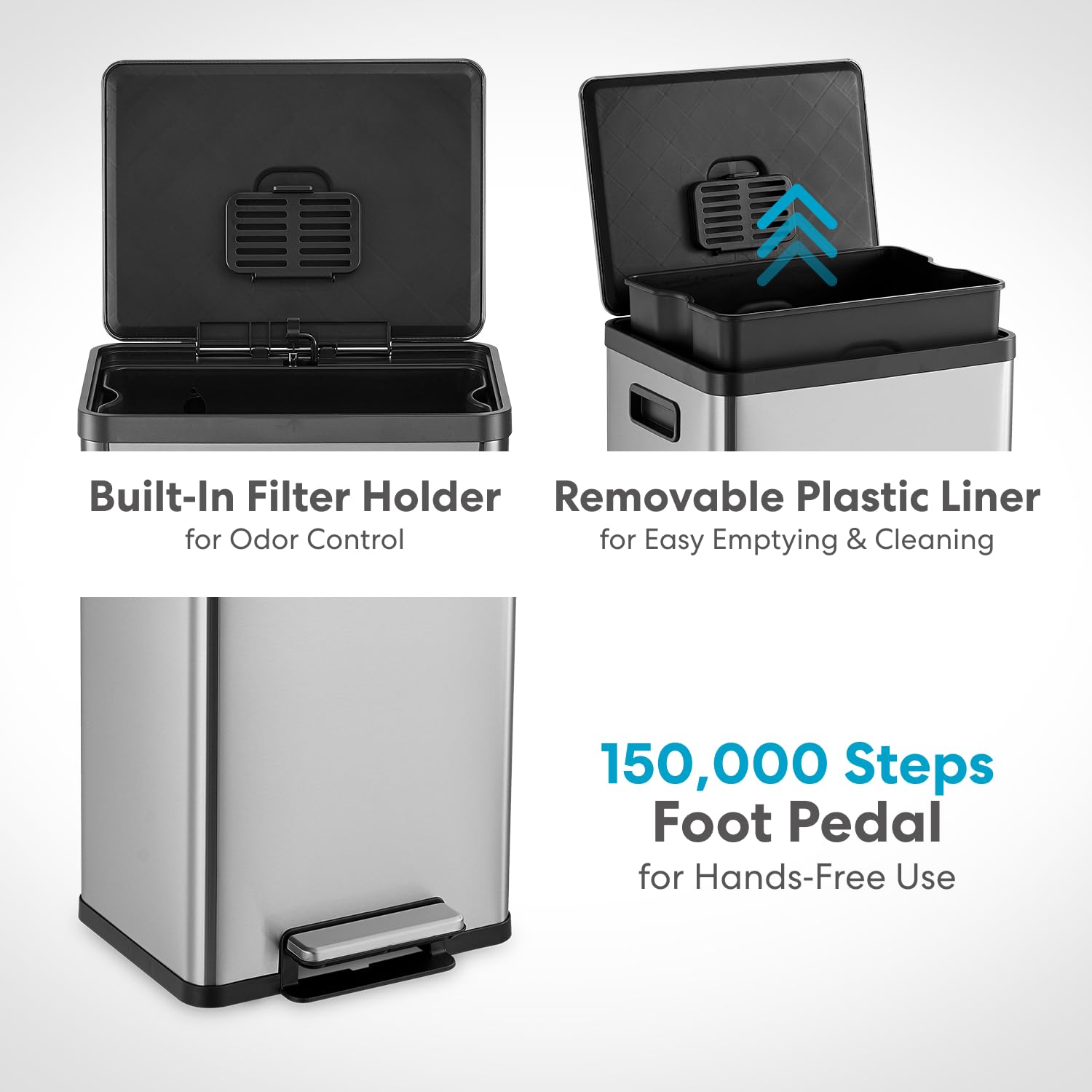 Simpli-Magic Stainless Steel Trash Can - Foot Pedal & Filter -4 Simpli-Magic Stainless Steel Trash Can - Foot Pedal & Filter -4