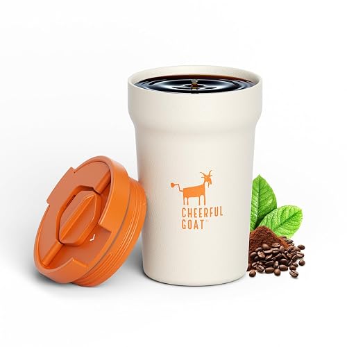 CHEERFUL GOAT Ceramic Lined Coffee Travel Mug White