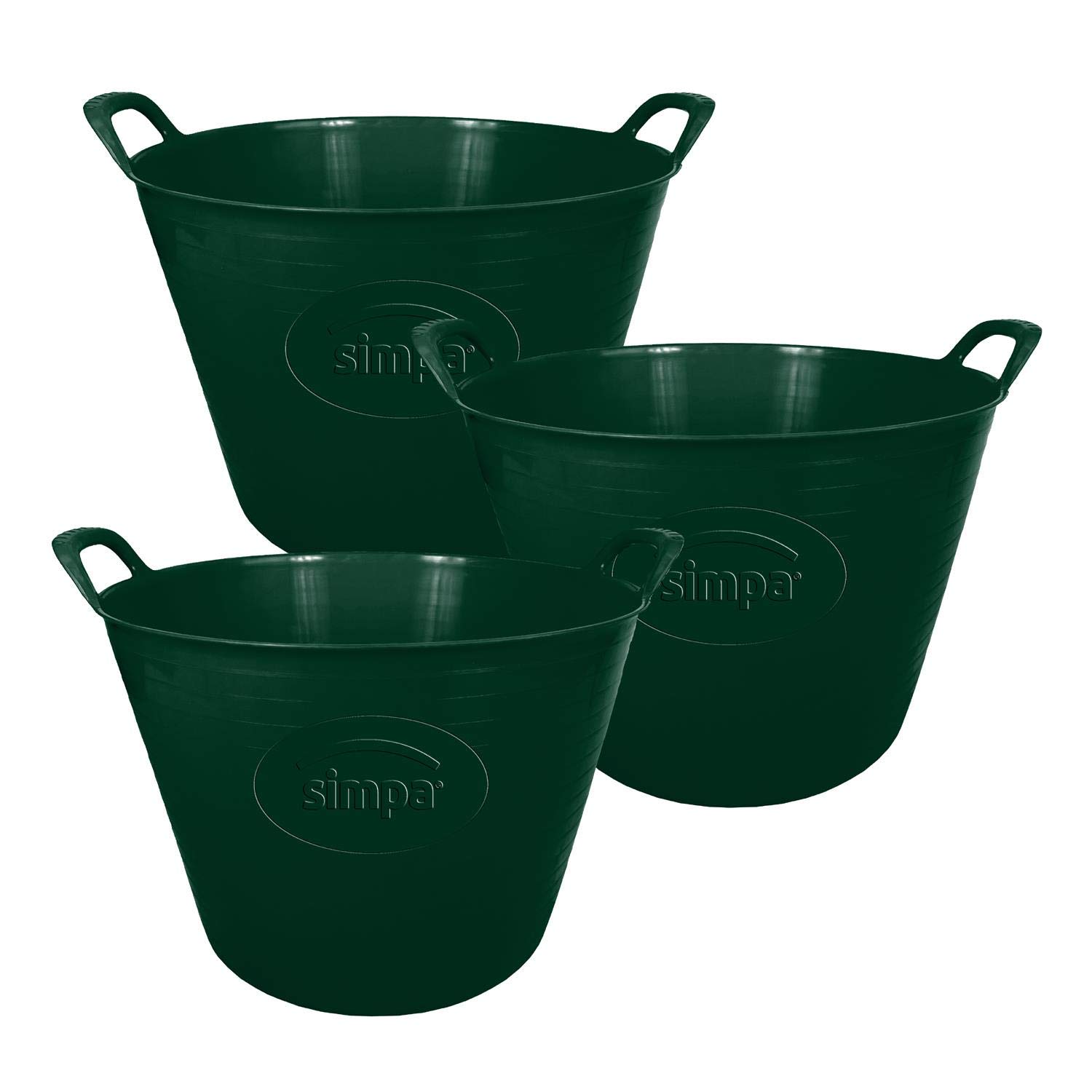 Simpahome Dark Green 42L 42 Litre Large Multi Purpose Flexi Tub - Robust Flexible Storage Container Bucket - Set Of 3.