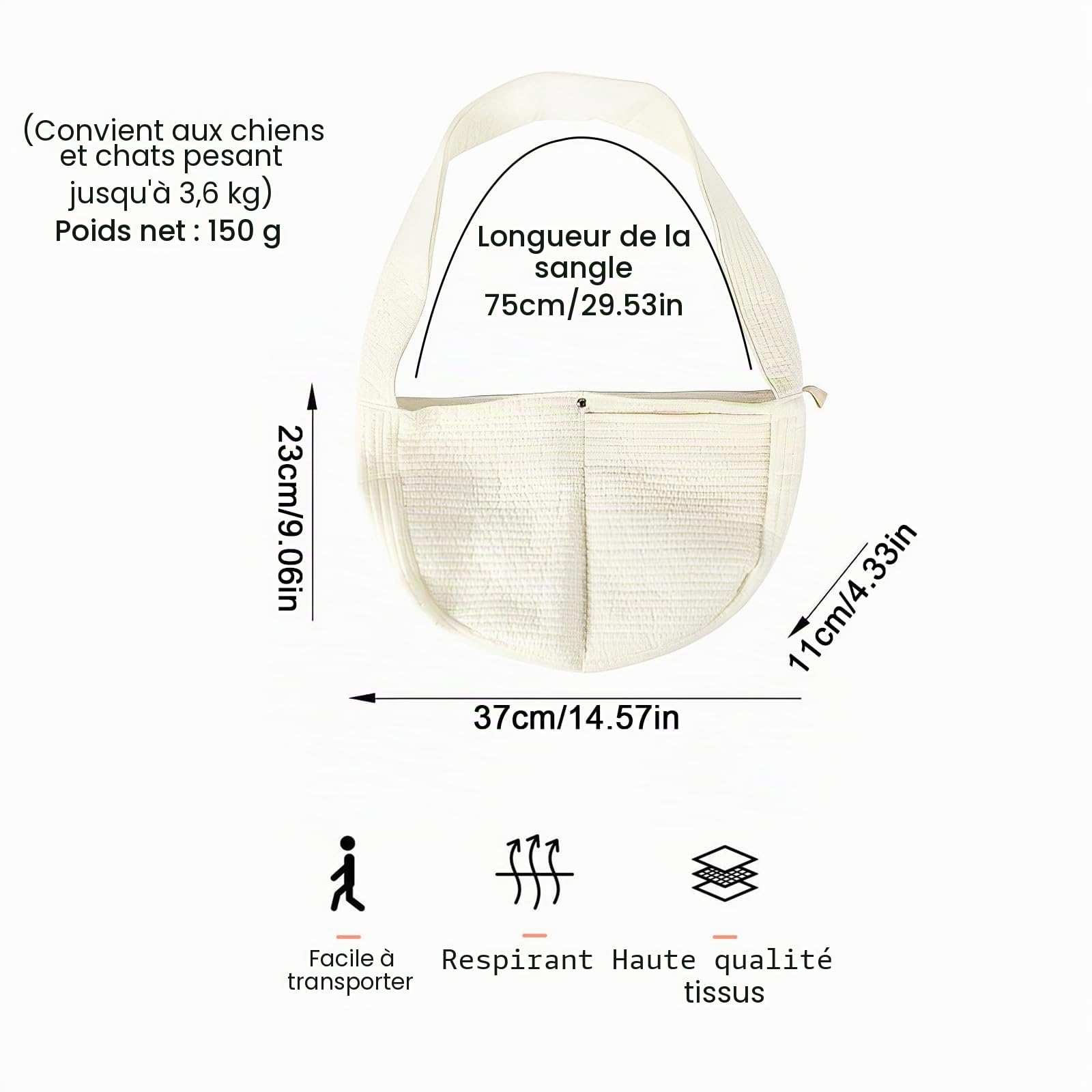 Sac Bandoulière pour Chien et Chat,Tianher Sac Transport Portable Mains Libres pour Animaux de Compagnie à Bandoulière Large et Respirant, Adapté aux Petits Chiens et Chats (Small)