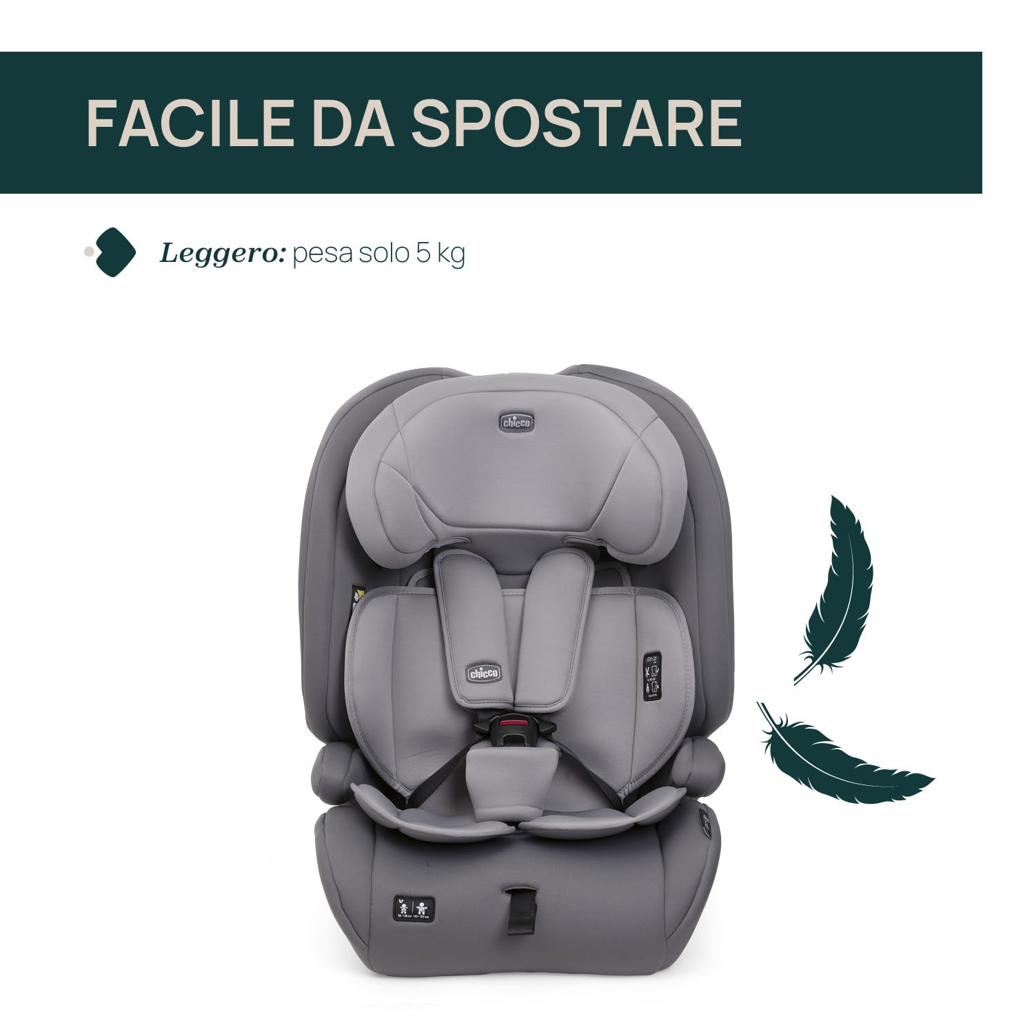 Chicco Gro Up i-Size, Seggiolino Auto 15 Mesi- 12 Anni (76-150 cm), Leggero, pesa solo 5 Kg, Poggiatesta regolabile, Con riduttore, Installazione con cintura dell'auto
