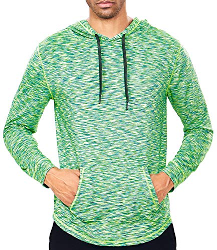 Lightweight Pullover Hoodie Men Quick Dry Long Sleeve Hooded Workout Shirt UV/Sun Protection(M,12-Neon Green & Blue)