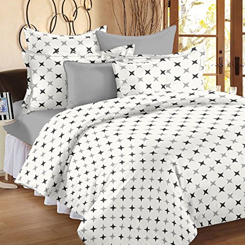 Image of Ahmedabad Cotton Double Duvet Cover Set - 90 x 100 inches (White, Grey)
