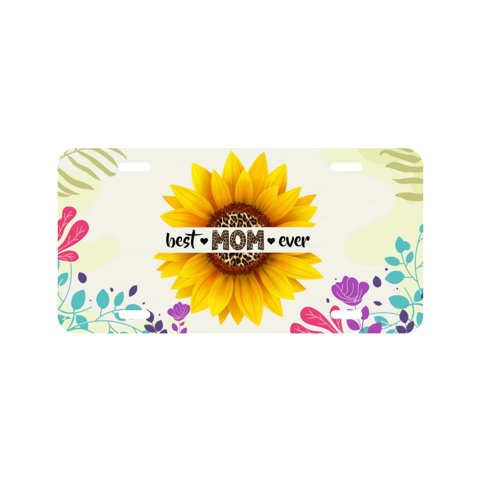 Photo 1 of Best Mom Ever Sunflower Cheetah Decorative Car Front License Plate 6 X 12 Inch Vanity Tag Metal Car Plate Aluminum Novelty Auto License Plate for Women Men 12*6 in Best Mom Ever Sunflower Cheetah