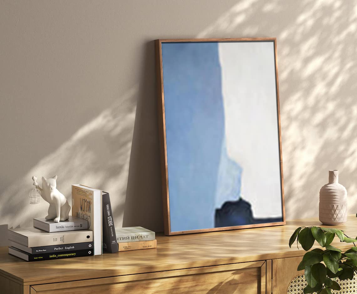 VERRE ART Printed Framed Canvas Painting for Home Decor Office Wall Studio Wall Living Room Decoration (14x22inch Wooden Floater) - Blue Equilibra Canvas B