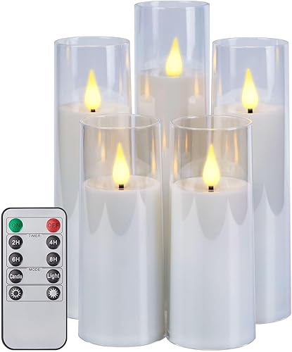IMAGE Vela 3D parpadeante sin llama con control remoto y temporizador, carcasa acrílica, juego de 5 para decoración del hogar de boda, Navidad, (2.3