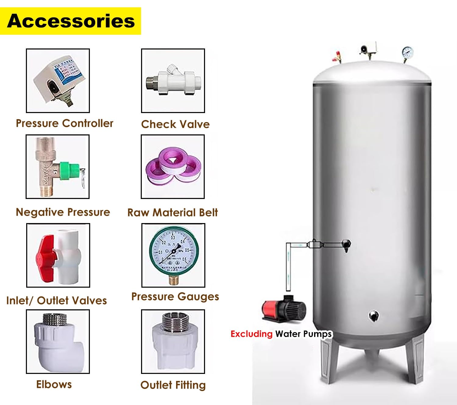 Surpresseur Support De Réservoir De Pression D'eau Avec Kit D'installation, Barils De Booster à Eau Du Robinet Automatique Pour La Cuisine Résidentielle, 16/20/26/40/50/66/80 GAL (Size : 95x50cm(160L