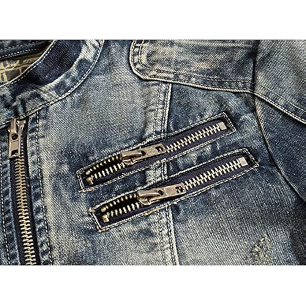 Amazon.com: FIVETOSEVEN Motor Denim Jacket Men's Retro