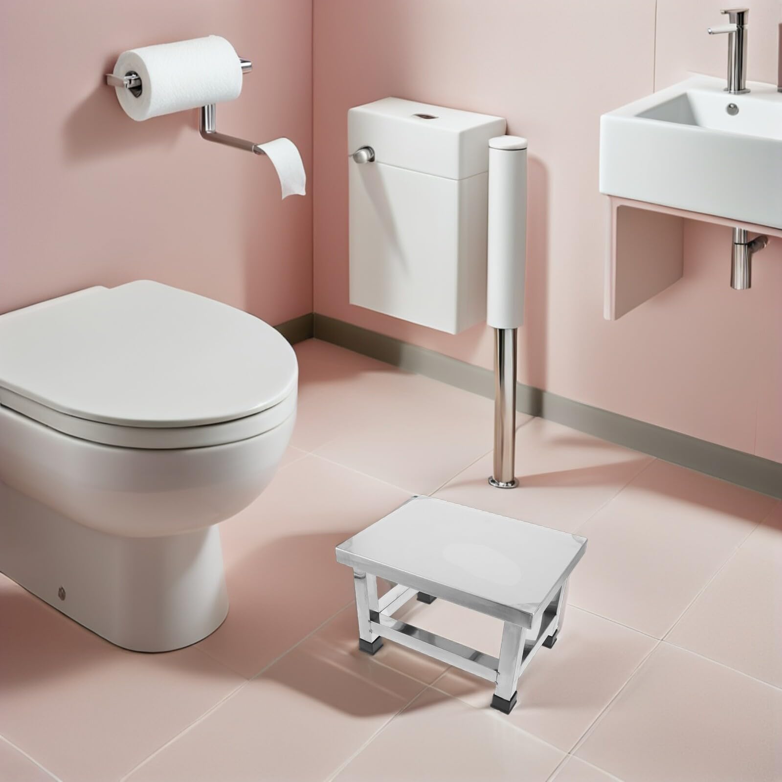 Stal nierdzewna Step ol 31 x 24 x 20 cm antypoślizgowe nóżki metalowe ol do łazienki i kuchni odporne na korozję łatwe do czyszczenia bezpieczne dla toalet i seniorów
