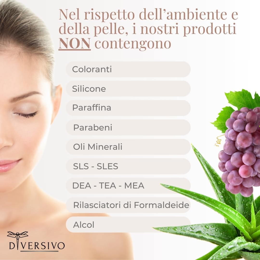 DIVERSIVO - Crema Viso Antirughe - Idratante e Rassodante con Vite Rossa, Acido Ialuronico e Aloe Vera - 50ml
