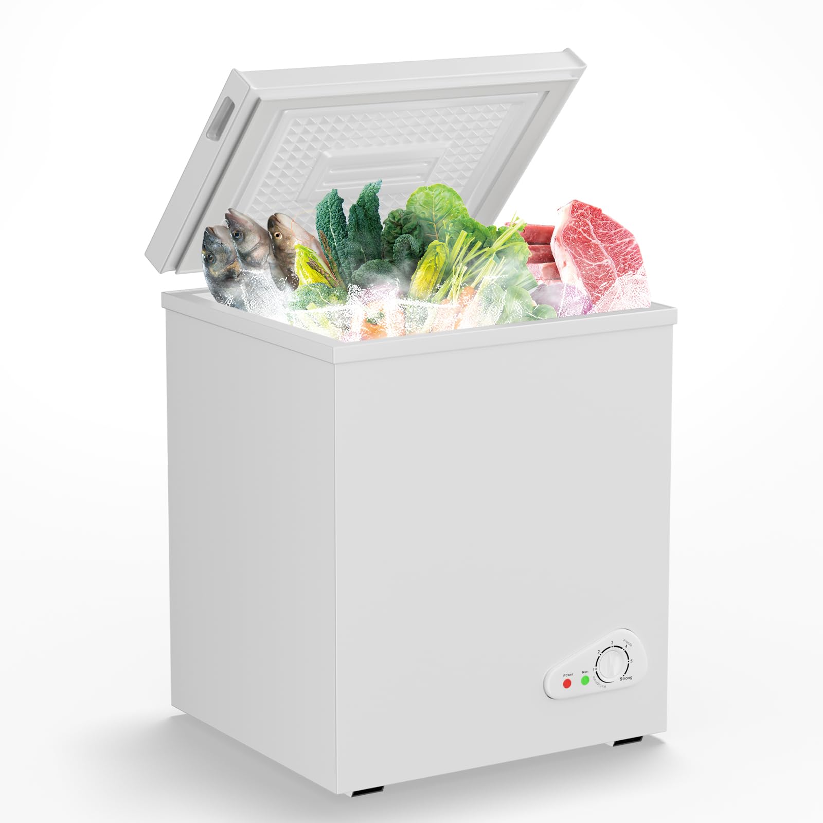 Muhub 5.0 Cu Ft Chest Freezer – Compact Deep Freezer with 7-Level Thermostat, Removable Basket & Top Opening, for Home Kitchen(White,5.0)