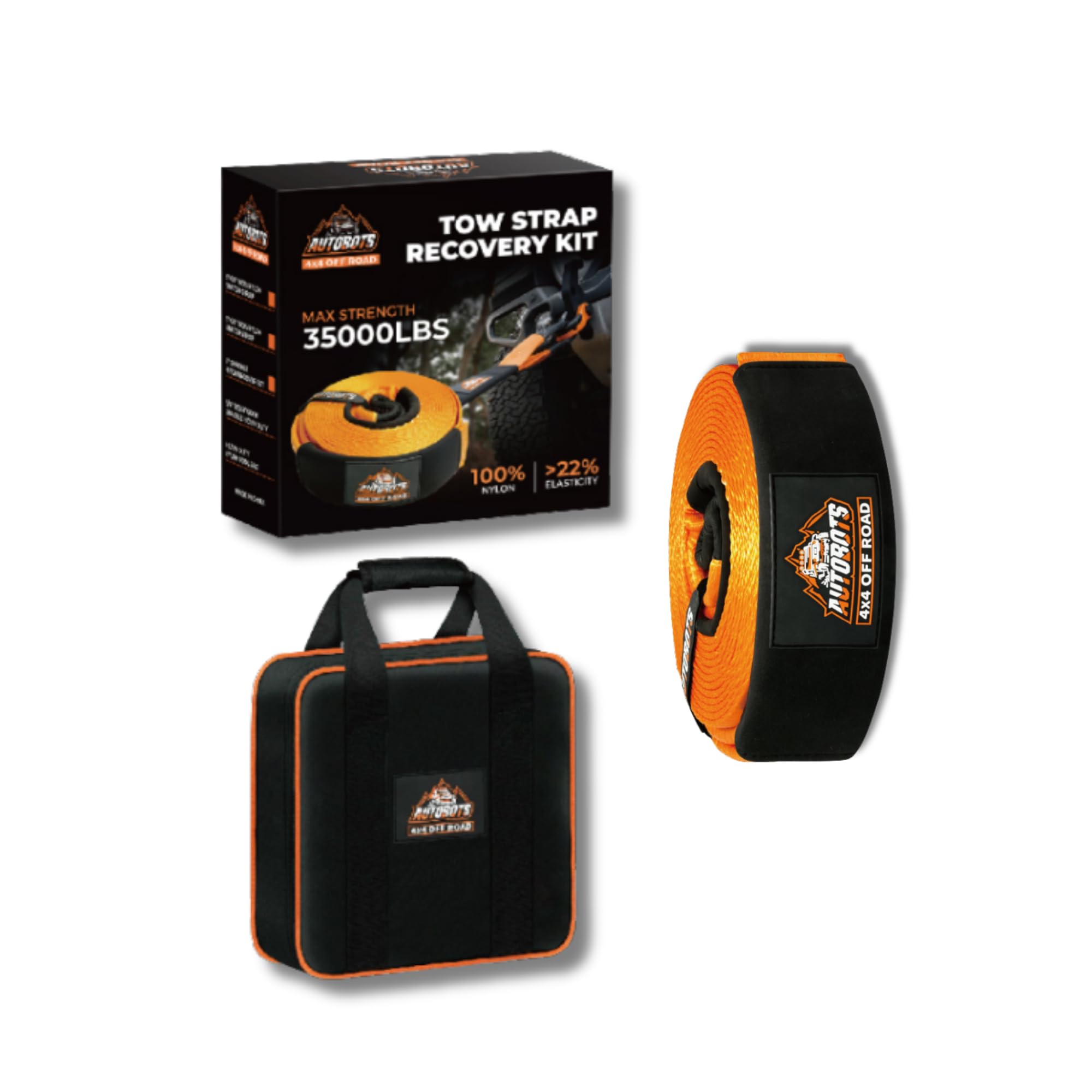 Eslinga de Rescate 4x4 9,5m x 7,6cm 35.000 LB (16T) Reforzada con Protecciones y Bolsa