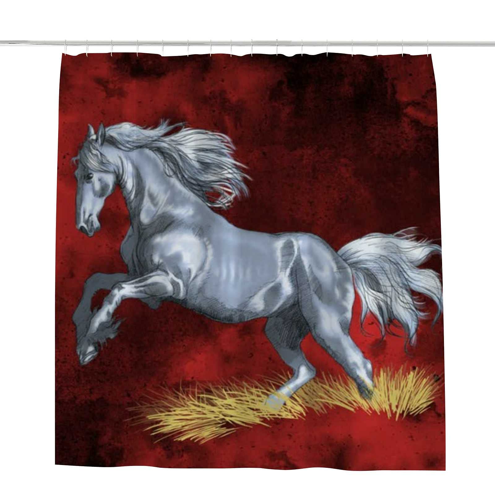 Rideau de douche cheval argenté et rouge en polyester 168x183cm