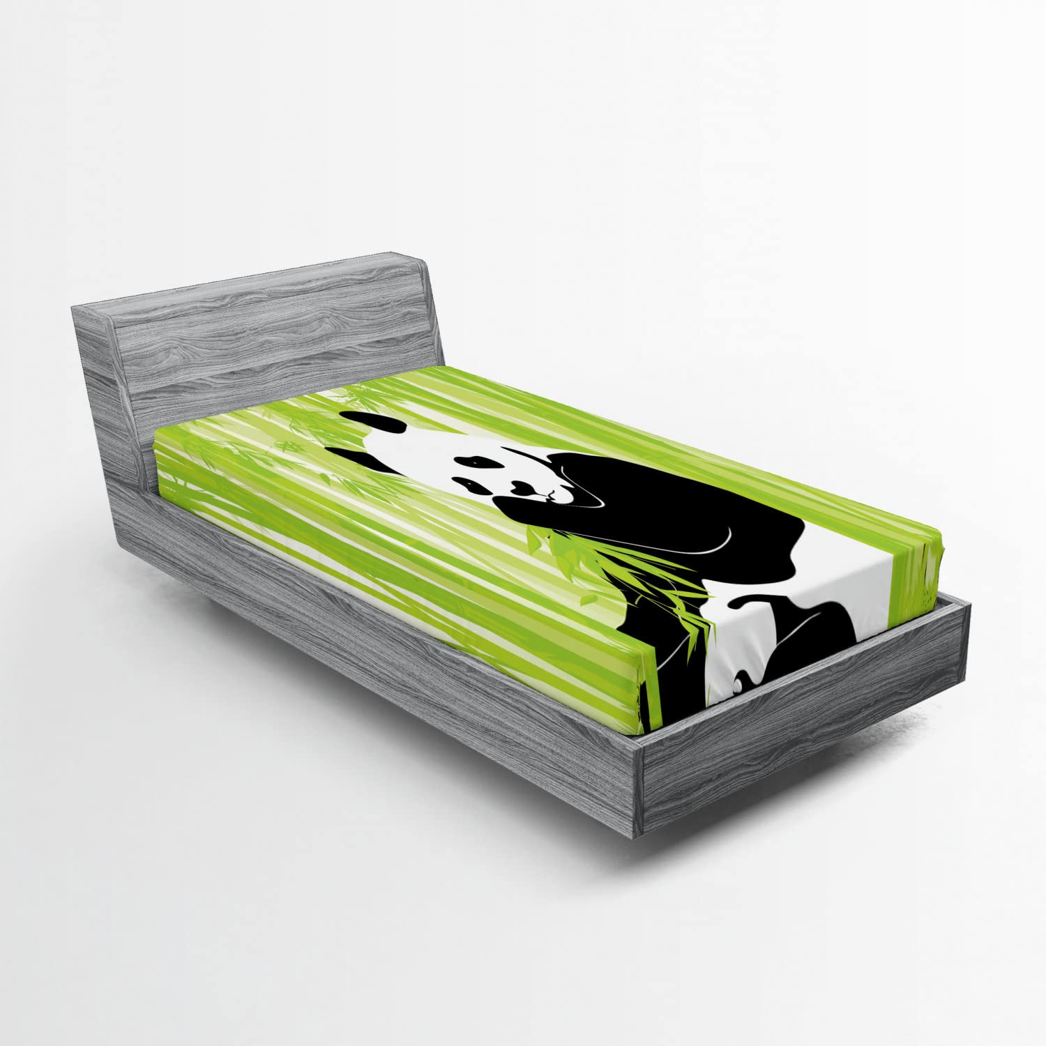 Ambesonne Animal 2 Pack Fitted Sheet, Panda in Wild Exotic Forest, Bed Cover All-Round Elastic Deep Pockets 2 Pieces, Package Contains 2 Twin Size Fitted Sheets, Lime Black