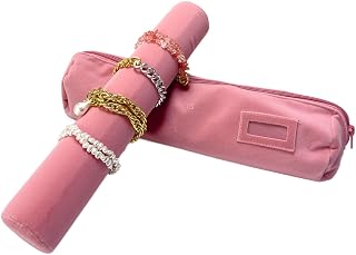 UnionPlus Travel Jewelry Roll for Bracelets Bangles Watches, Dusty Rose | Soft Velvet Travel Organizer with Removable Cushion, Zippered Carrying Case for Packing and At-Home Accessory Storage