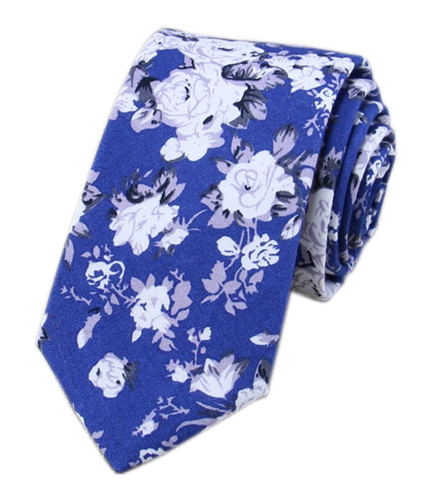 Secdtie Men's Skinny Tie Fashion Causal Cotton Floral Printed Linen Necktie