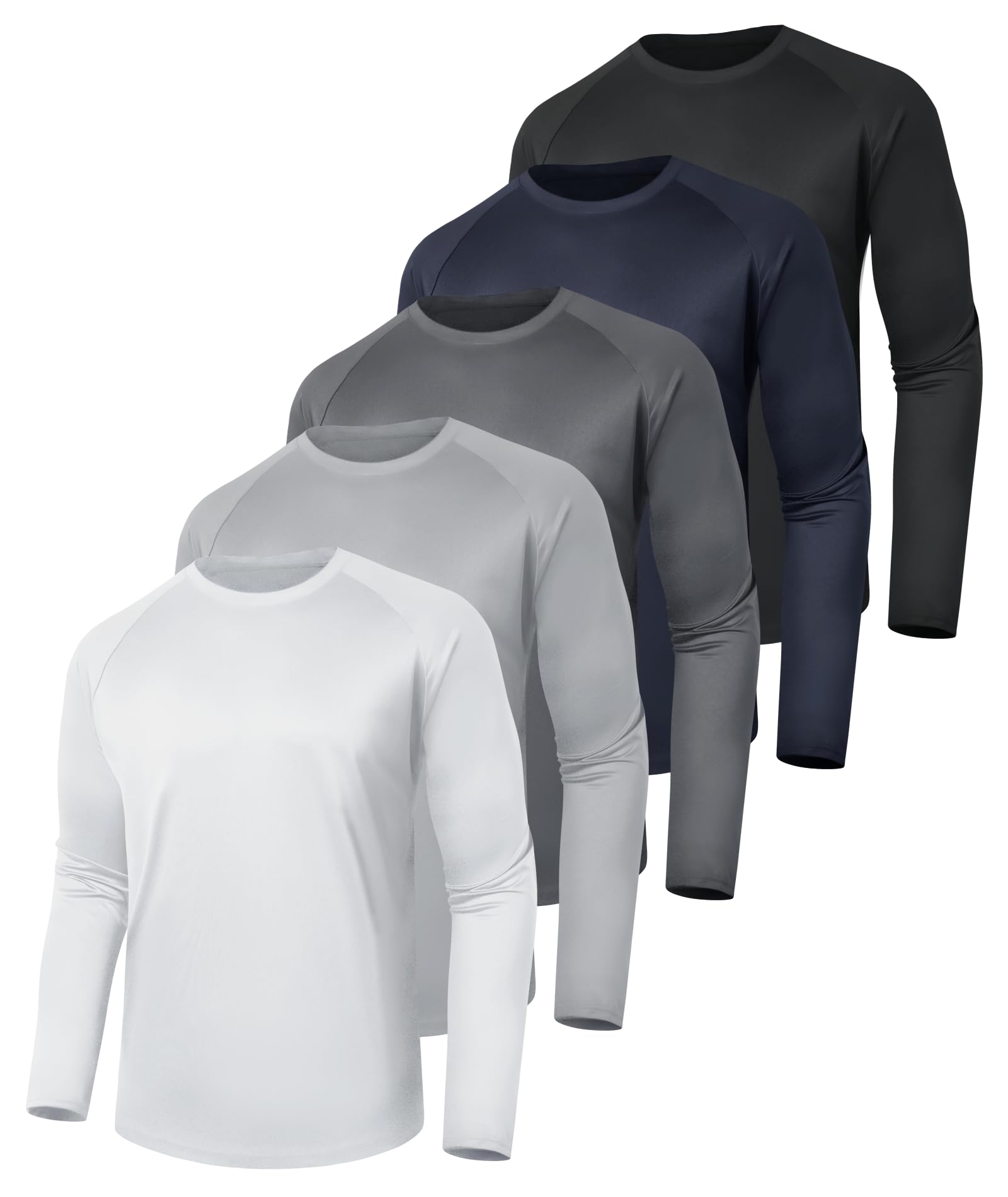 LalaHooK 5 Pack Long Sleeve Shirts for Men - UV Sun Protection Quick Dry Full Sleeve T-Shirts for Fishing Hiking Traveling