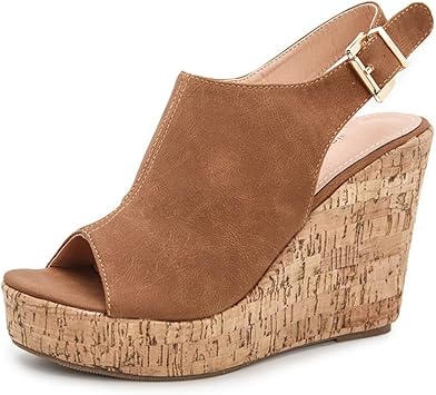 ZBYY Womens Open Toe Platform Wedge Sandal Buckle Ankle Strap Faux Suede Cork Dress Slingback High Heel Summer Sandals