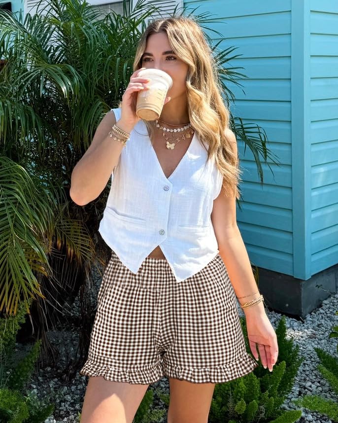 Image of Boxer Shorts for Women Pajama Gingham Shorts Casual Lounge Sleep Plaid Y2K Beach Bottoms for 2026 Summer