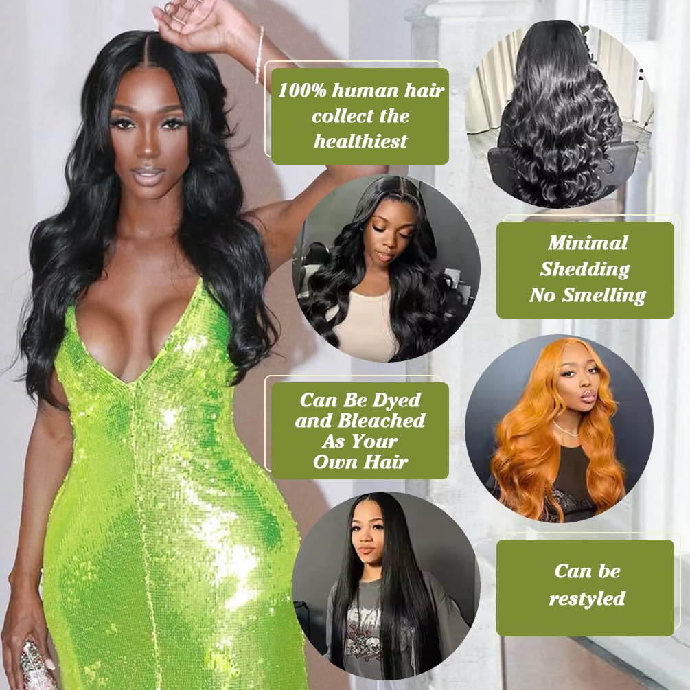 Body Wave Human Hair 3 Bundles (22 24 26) 12A Grade 100% Unprocessed Brazilian Virgin Human Hair Body Weave Bundles Double Weft Human Hair Extensions Natural Color for Black Women