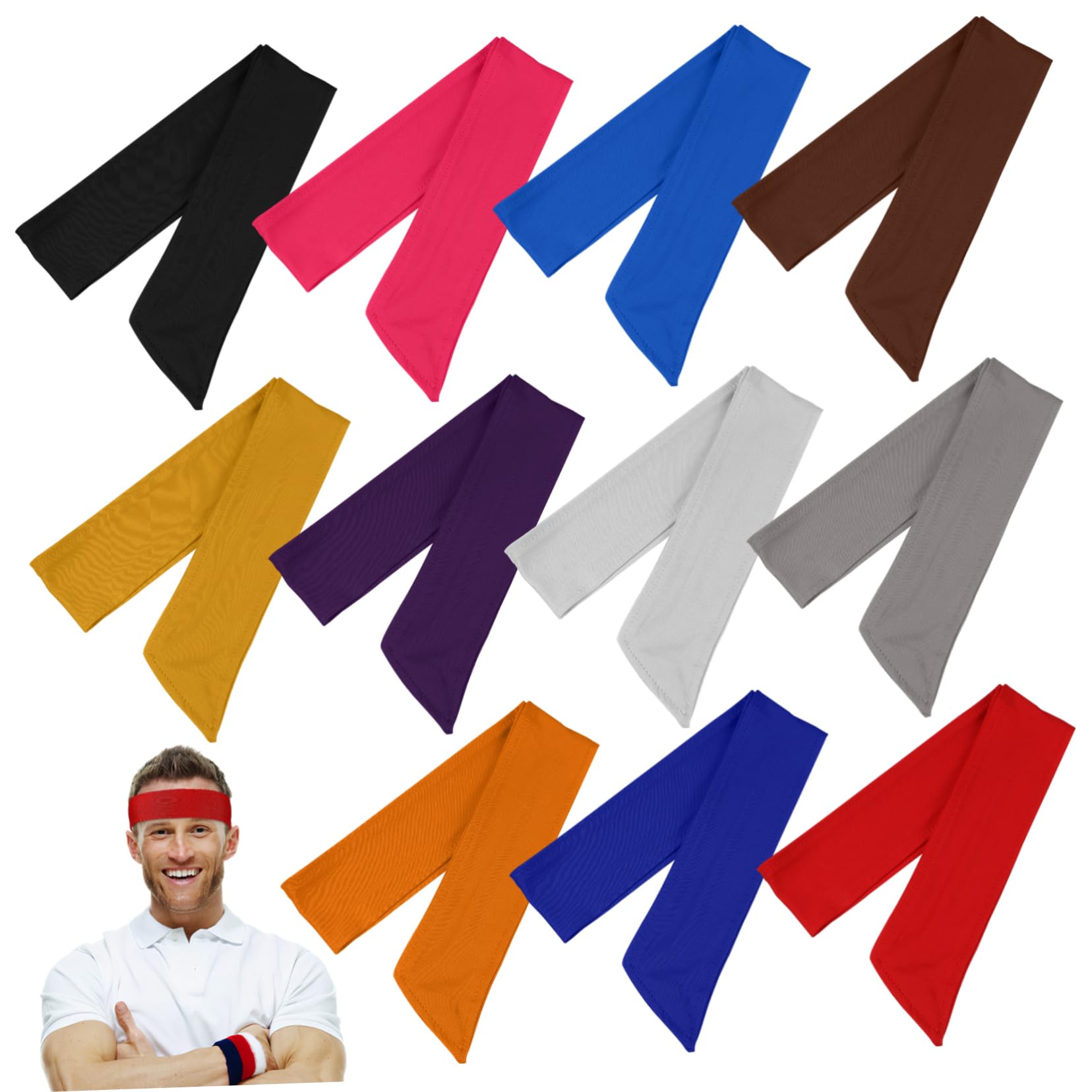 UPKOCH Lot de 15 Bandeaux à Nouer Élastiques pour Femmes et Hommes, Confortables et Ajustables, en Polyester et Spandex, Sport et L'entraînement