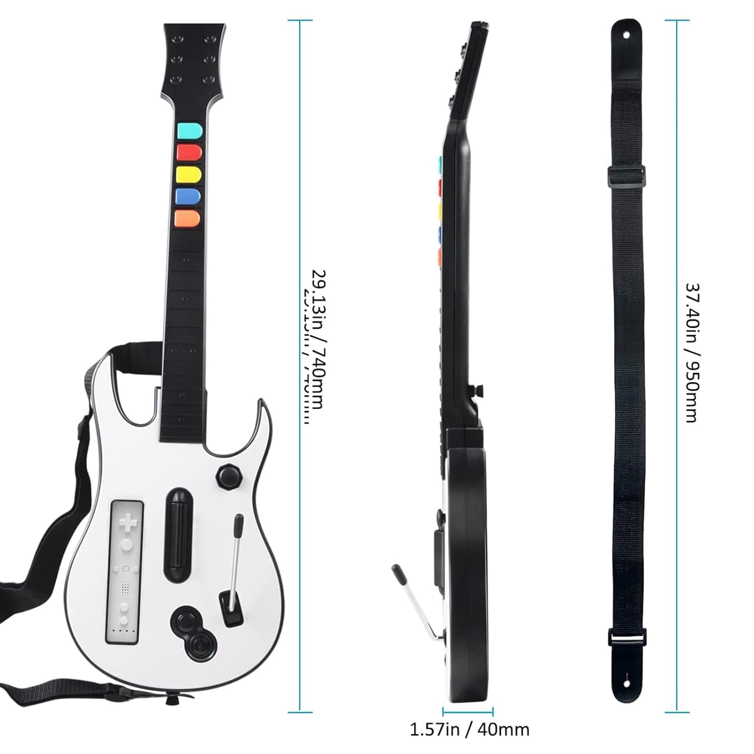 DOYO Manette sans fil pour Wii compatible avec Guitar Hero et Rock Band, fonctionne avec tous les jeux Guitar Hero, sangle ajustable (Blanc)