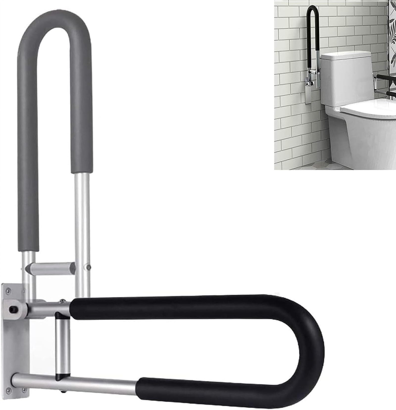 Toilettenhilfs-Haltegriff, Badezimmer faltbar Handlauf Drop Down Toilette Sicherheit Unterstützung Schienen Wand montiert Aluminiumlegierung Handicap Grab Bars Schienen für Senioren schwangere Frau