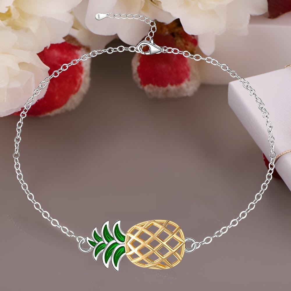Pineapple Anklet Yellow Pineapple Anklets for Women Sterling Silver Pineapples Jewelry Beach Themed Summer Gifts Adjustable - Image 7