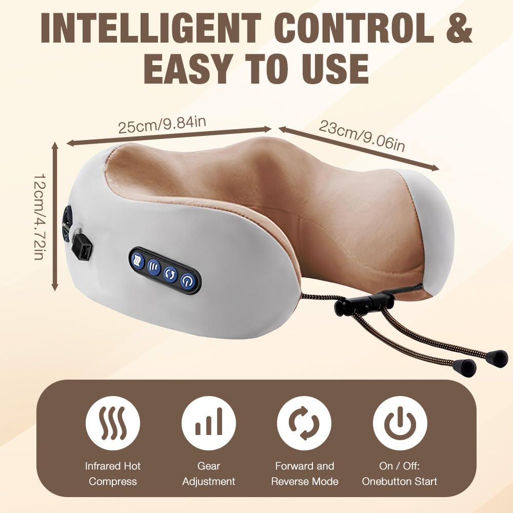 Almohada de Masaje Cuello, 3 Modos Masajeador Cervical Eléctrico, Almohada de Masaje en Forma de U, para la casa, oficina, viajes