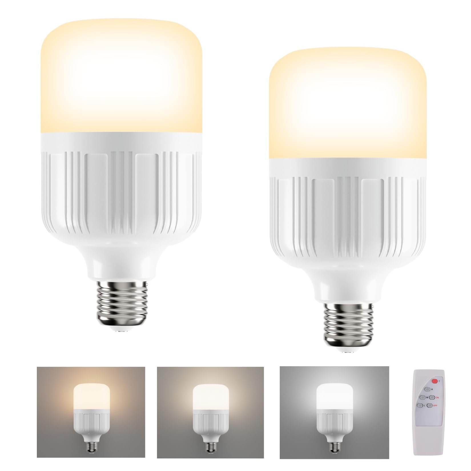 Ralbay Rechargeable Battery Operated Light Bulb 2 Pack,5500mAh,Remote Control Emergency Lightbulbs 3 Color Temps E26/E27 Screw Dimmable Bulb for Lamp Non-Hardwired