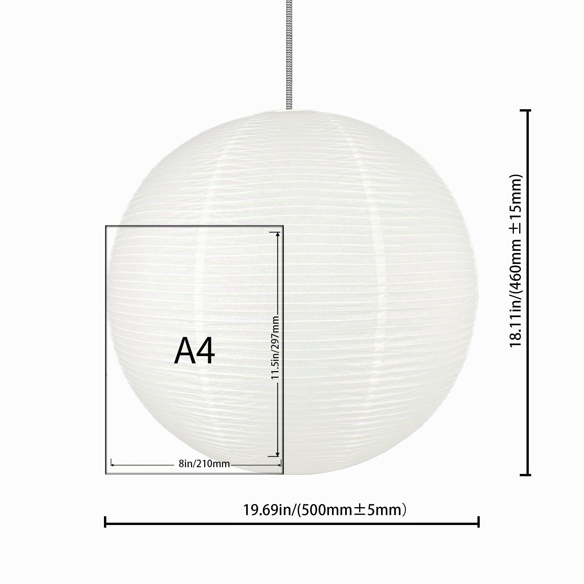 Paralume rotondo in carta, 60 cm, colore: bianco