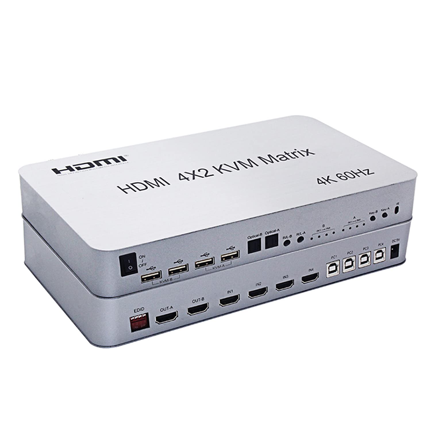 4 ports USB HD KVM Matrix 4X2 Dual Monitor 4K @ 60Hz HDR Switch Splitter 4 en 2 sorties HD 2.0 Switcher pour USB2.0 Clavier Souris PC Avec double audio indépendant