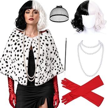 6 Pack Black White Dalmatian Shawl Suit Women Halloween Costume