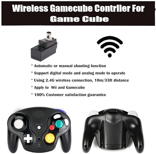 Miniatura 2 de VTone Controlador inalámbrico de cubo de juegos, 2 piezas 2.4G inalámbrico clásico gamepad con adaptador receptor para Wii Game Cube NGC GC (negro y