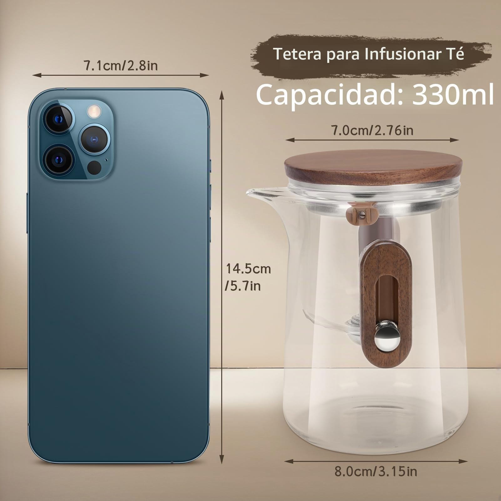 Enchanti - Tetera de viaje de vidrio encantado de brujería mágica con cepa extraíble, vidrio de borosilicato, separación de agua, control de prensa, con 3 tazas, bolsa de almacenamiento, 330 ml