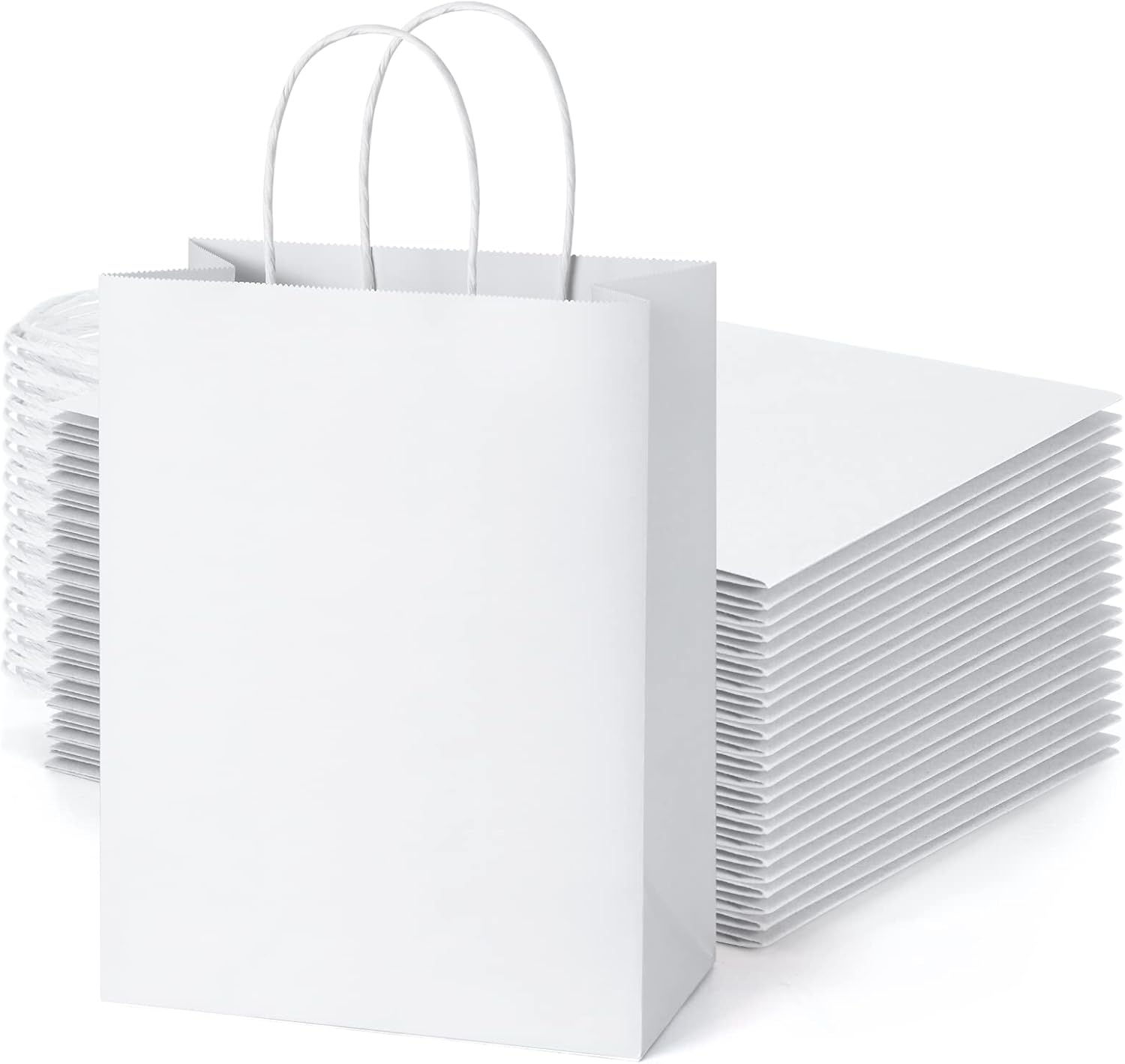 UCGOU Gift Bags 8x4.25x10.5 Inches White Paper Bags with Handles 25Pcs Kraft Paper Gift Bags Party Favor Bags Goodie Bags Shopping Bags Bulk Craft Bags Grocery Bags