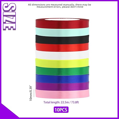 Miniatura 2 de Swpeet 10 rollos de 10 colores de 25 pulgadas x 25 yardas, de una sola cara, tela de cinta de satén, cinta de satén para envolver regalos,