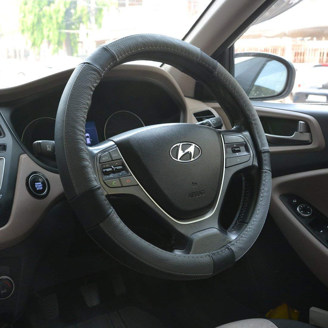 Oshotto SC-001 Leather Car Steering Cover Black and Grey Colour Compatible with Hyundai i20 Elite 2014-2026-image-24