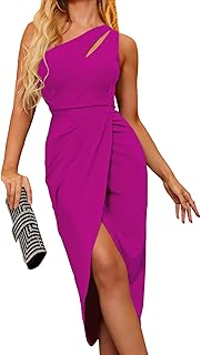 One Shoulder Formal Dress Ruched Cocktail Party Midi Dresses