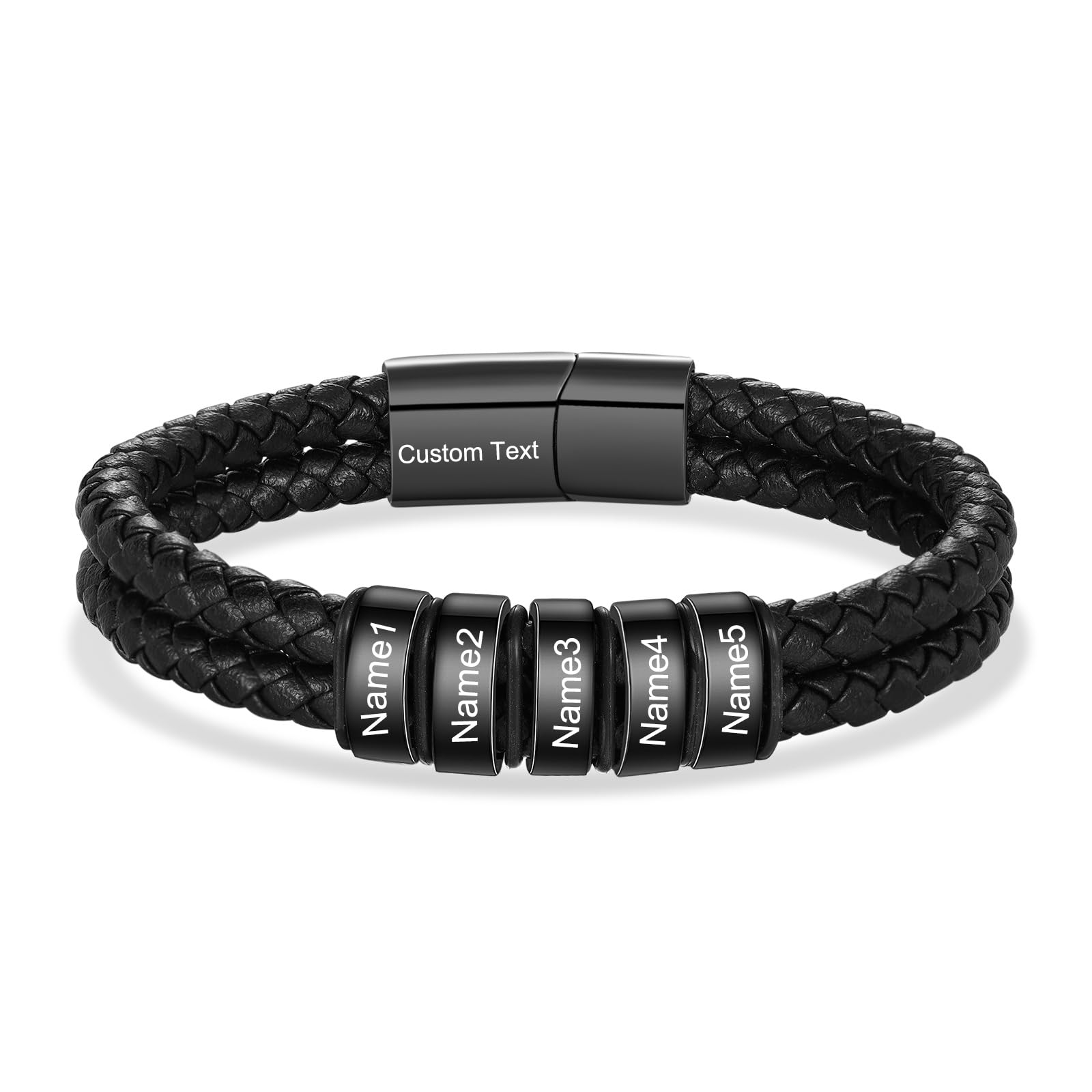Personalized Custom Name Bracelets for Men - Mens Leather Bracelet with 2-6 Family Names,Customized Bracelet Father's Day Dad Gifts for Husband Son