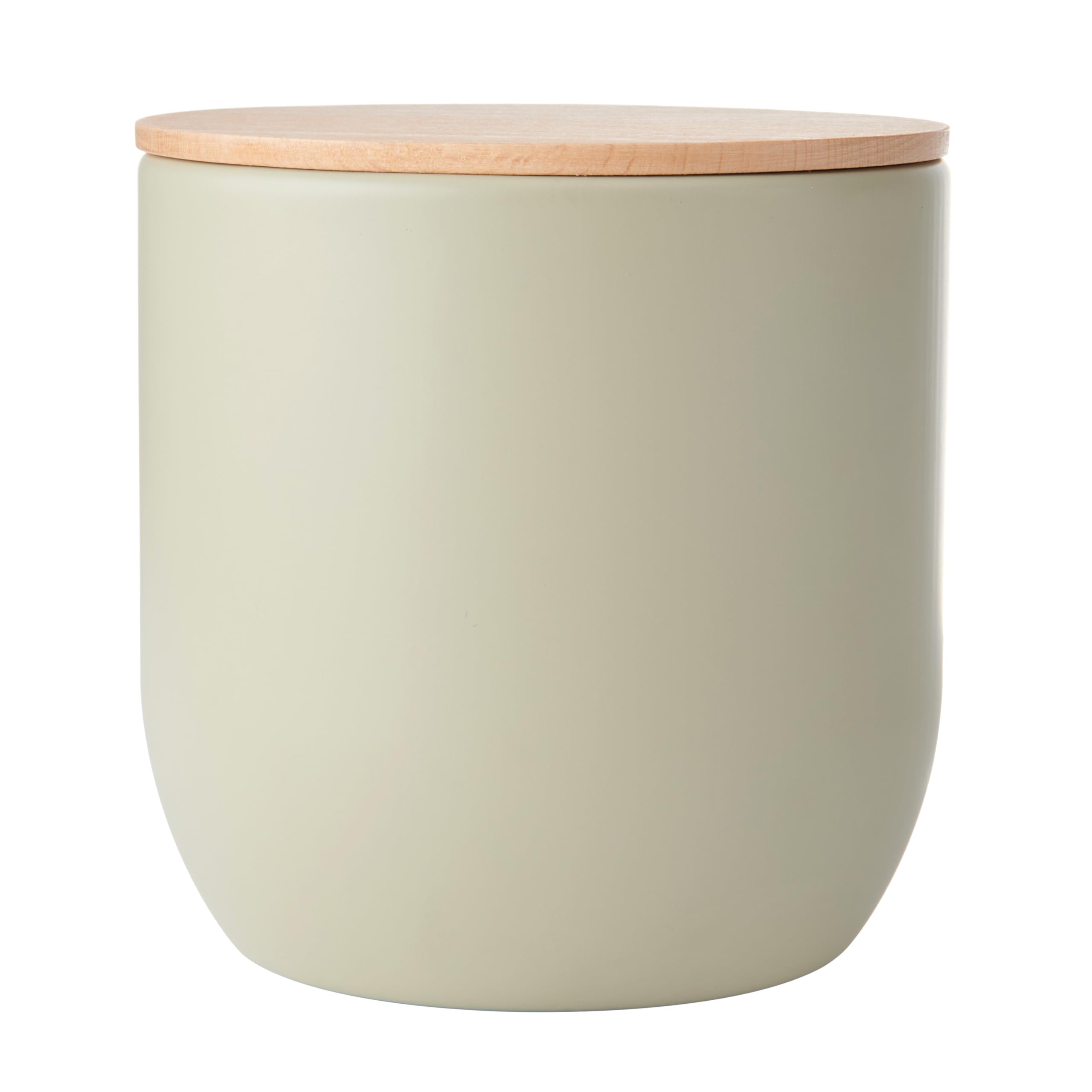 KitchenCraft Idilica Kitchen Canister with Airtight Lid, Round Storage Canister with Wooden Lid and Matte Finish for Tea, Coffee or Sugar, 12 x 12cm, Putty