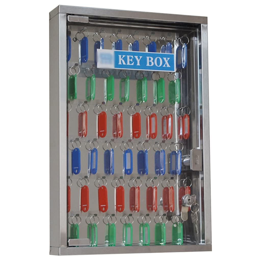 Caja de llaves de gran capacidad con puertas de cristal y capacidad para 48 llaves en plata