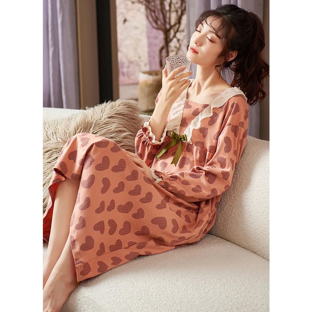 Camicia Da Notte Donna - Camicia Da Notte In Pizzo Con Colletto Quadrato Camicia Da Notte In Cotone Camicia Da Notte Lunga Da Principessa Carina Camicia Da Notte A Maniche Lunghe Con Stampa A Cuore