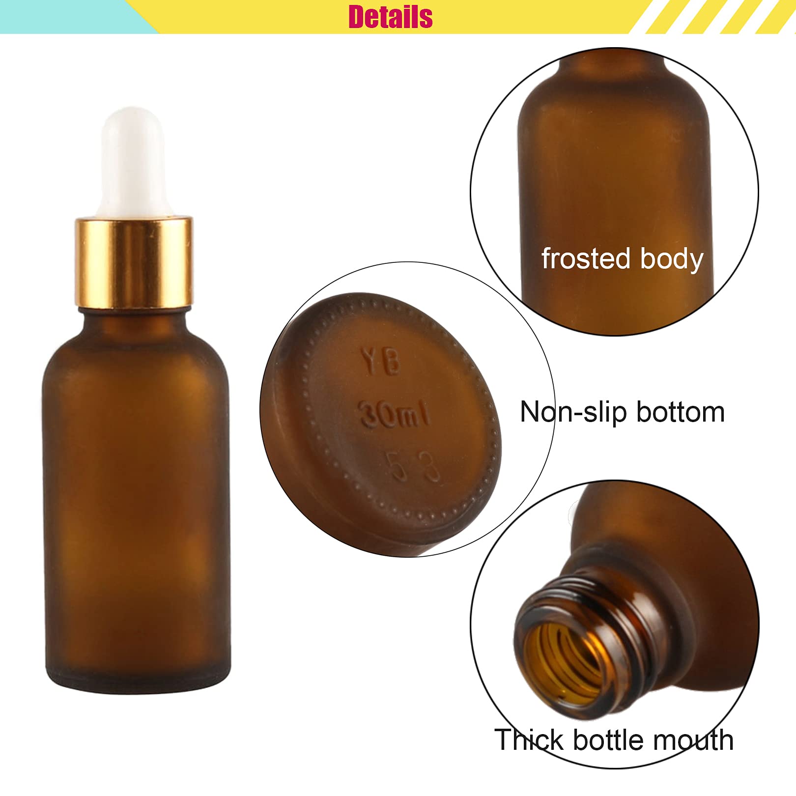 24 Piezas Marrón Mate Frasco Cuentagotas Cristal 30ml, Ámbar Botellas Cuentagotas con Pipeta de Vidrio Oro, para Fragancias de Aromaterapia de Aceites Esenciales, Masaje, Viaje