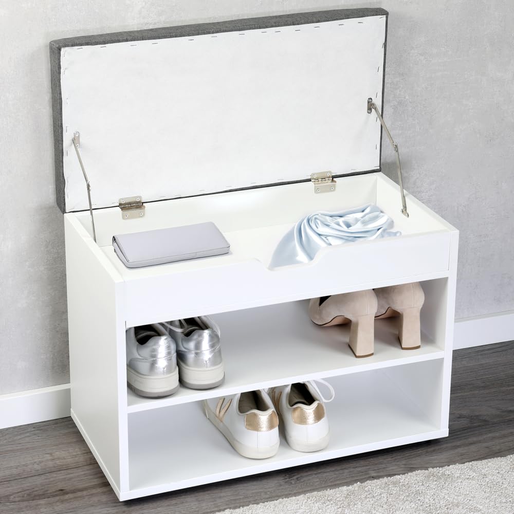 Kesper Schuhschrank mit Sitzkissen, Material: Faserplatte, Maße: B60 x H45 cm x L30 cm, Farbe: Weiß 15914 13
